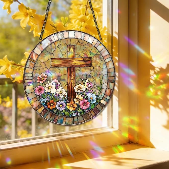 8 Inch Sun Catchers Indoor Window, Acrylic Rainbow Suncatcher Window Hanging Decoration for Living Room Bedroom Summer Home Balcony Ornaments Decoration (220 Cross)