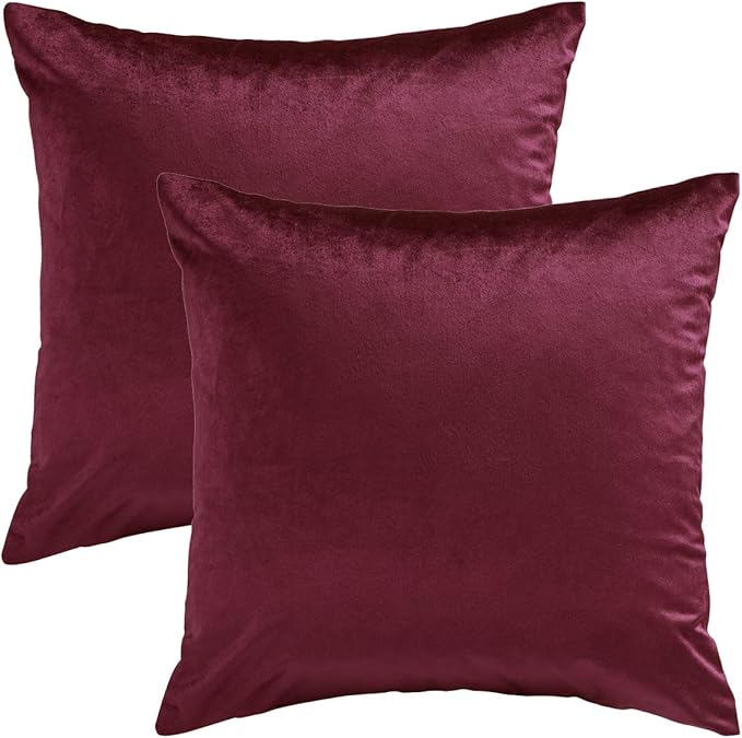 GIGIZAZA Burgundy Pillow Covers 22x22: Pack of 2 Throw Pillows Soft Solid Covers - Velvet Decorative Couch Big Cushion Covers Used for Chrismas Room Decor,Living Room,Bedroom,Sofa