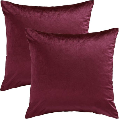GIGIZAZA Velvet Pillow Covers 18x18: Pack of 2 Throw Pillows Soft Solid Covers - Burgundy Decorative Couch Small Cushion Covers Used for Chrismas Room Decor,Living Room,Bedroom,Sofa
