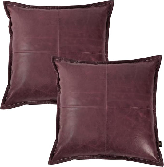 LL LEATHER LOVERS Lambskin Leather Pillow Cover - Sofa Cushion Case - Decorative Throw Covers for Living Room & Bedroom, 14x14 Inches - Pink Maroon Box Pack of 2