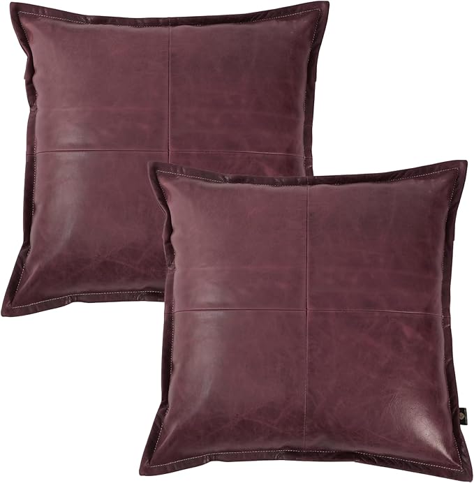 LL LEATHER LOVERS Lambskin Leather Pillow Cover - Sofa Cushion Case - Decorative Throw Covers for Living Room & Bedroom, 20x20 Inches - Pink Maroon Box Pack of 2