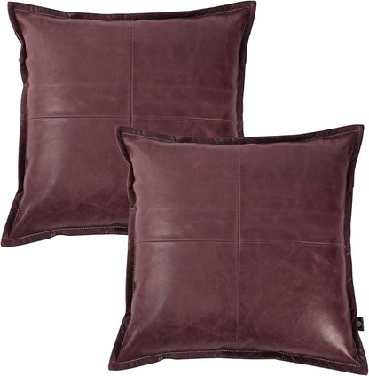 LL LEATHER LOVERS Lambskin Leather Pillow Cover - Sofa Cushion Case - Decorative Throw Covers for Living Room & Bedroom, 20x20 Inches - Pink Maroon Box Pack of 2