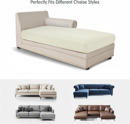 CHUN YI Stretch Sectional Couch Covers 1 Piece Chaise Lounge Slipcover L Shape Separate Cushion, Chaise Couch Cover for Both Left/Right Sectional Couch (Chaise Cover, Ivory White)