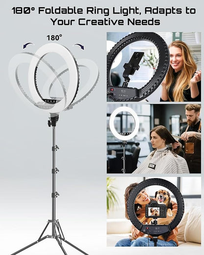 18 Inch Professional LED Ring Light with 70-inch Tripod, CRI≥95, 3000K-6000K Adjustable Brightness & Color Temperature, Phone Holder for Live Streaming, YouTube, TikTok, Makeup, Photography