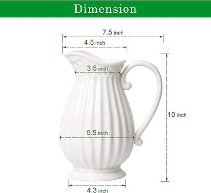 D'vine Dev 10 Inch White Ceramic Pitcher Vase for Home Décor, VS-PT-1