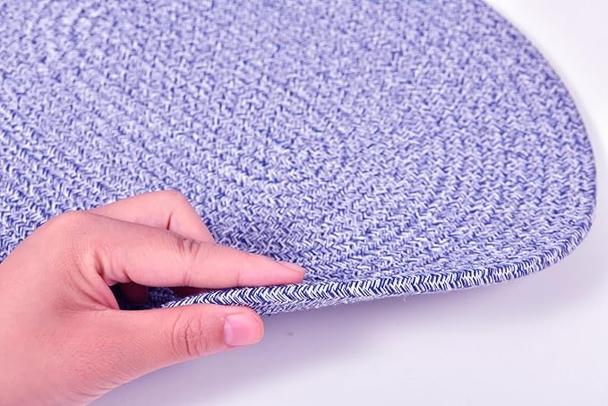 4 Pack Oval Woven Placemats, 12x16 inches Rattan Place Mats Cotton Pot Holders Wicker Tablemats Boho Braided Heat Resistant Mats, Plate Chargers for Table (Mix Blue, Oval Set of 4)