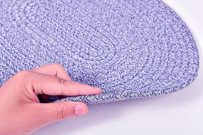 4 Pack Oval Woven Placemats, 12x16 inches Rattan Place Mats Cotton Pot Holders Wicker Tablemats Boho Braided Heat Resistant Mats, Plate Chargers for Table (Mix Blue, Oval Set of 4)