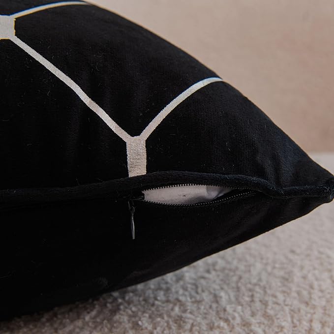 WACOMECO Silver Throw Pillow Covers, Pack of 2 Soft Velvet Decorative Cushion Covers for Couch Sofa Home Decoration, Black, 20x20 Inch