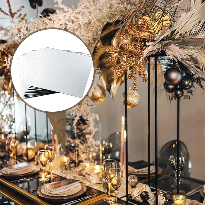 Mwellewm 12 Pcs Mirror Centerpieces for Tables, Acrylic Simulated Glass Round Mirror Tray Decoration Small Circular Plate for Wedding Centerpiece Baby Shower Christmas Party Decor Crafts 10 x 10''
