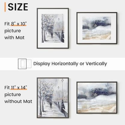 11x14 inch Metal Picture Frame - 11 x 14 Thin Aluminum Photo Frames with 8x10 Removable Mat - High Definition Plexiglass - Vertical and Horizontal Display - Wall Hook Hanging Hardware Included - Black, Set of 1