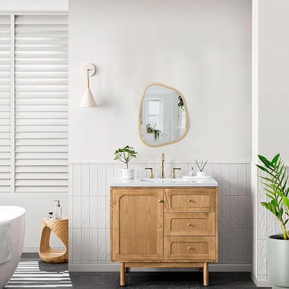 Irregular Asymmetrical Mirror Wall Mounted, Unique Vanity Mirror, Shaped Dressing Mirror Decorative for Living Room, Bathroom, Bedroom, Entryway Wall Decor Gold 16"x12"