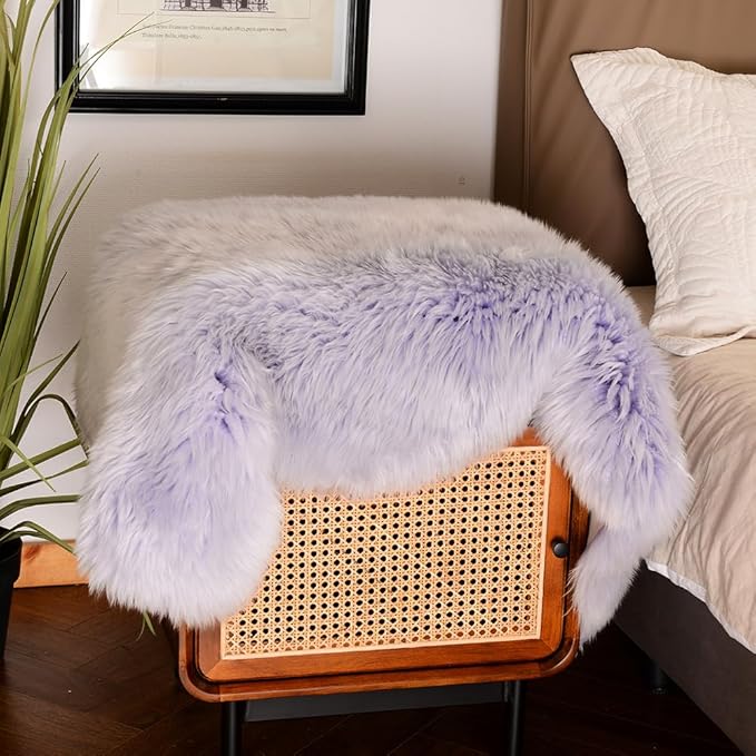 LLB Genuine Sheepskin Area Rug Wool Rug Fur Carpet Fluffy Shaggy Fur Rug for Living Room Kids Bedroom Real Sheepskin Throw Lambskin Rugs Sofa Mat Chair Seat Covers (Taro Purple, 2 x 3 ft Sheepskin)