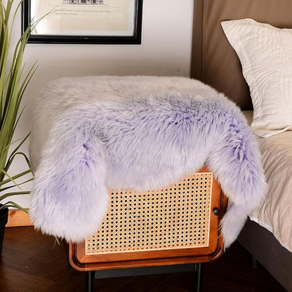 LLB Genuine Sheepskin Area Rug Wool Rug Fur Carpet Fluffy Shaggy Fur Rug for Living Room Kids Bedroom Real Sheepskin Throw Lambskin Rugs Sofa Mat Chair Seat Covers (Taro Purple, 2 x 3 ft Sheepskin)