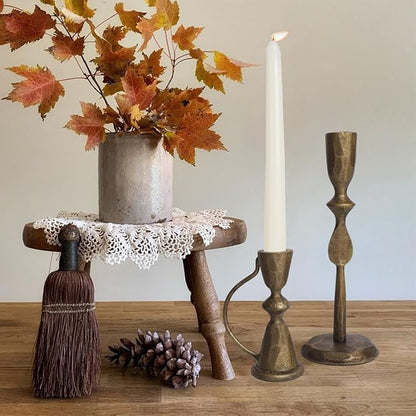 Antique Brass Cast Iron Candle Holders Set of 2 – Vintage Decorative Taper Candlesticks for Table Centerpieces and Home Decor