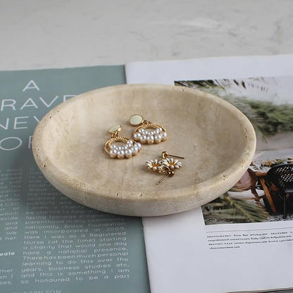 Natural Travertine Marble Jewelry Dish 5.5", Trinket Dish for Ring Earring, Gift for Woman Daugther(Beige Travertine)