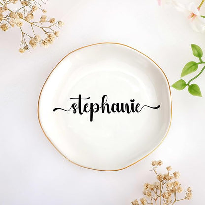 JoycuFF Stephanie Personalized Name Ceramic Jewelry Tray, Mothers Day Christmas Anniversary Engagement Birthday Gifts for Women Couples, Trinket Dish for Rings Earrings Necklaces Bracelets Keys