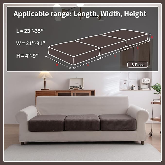 Sectional Couch Covers, Wear Resistant Stretch Sofa Covers Washable Soft Couch Cushion Covers Anti Slip Furniture Protector Sofa Slipcovers for Pets (3 Pieces 3 Seaters Cover, Brown)