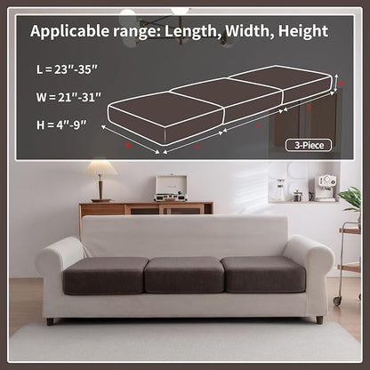 Sectional Couch Covers, Wear Resistant Stretch Sofa Covers Washable Soft Couch Cushion Covers Anti Slip Furniture Protector Sofa Slipcovers for Pets (3 Pieces 3 Seaters Cover, Brown)