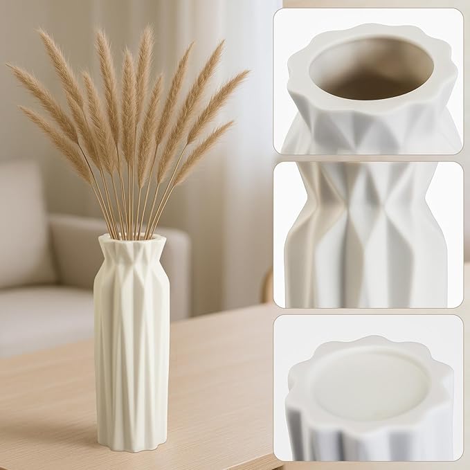 Ruckae 8 Inch Matte Ceramic Vases Set of 3 White Unglazed Vase Vintage Flower Vases for Wedding Dinner Table Party Office Centerpieces