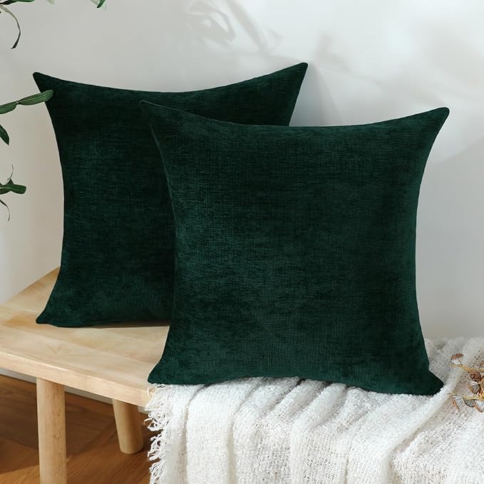 Jeneoo Hunter Green Decorative Throw Pillow Covers Soft Chenille Comfy Square Couch Cushion Cases for Living Room Sofa Decor (Set of 2, 14 x 14 Inches)