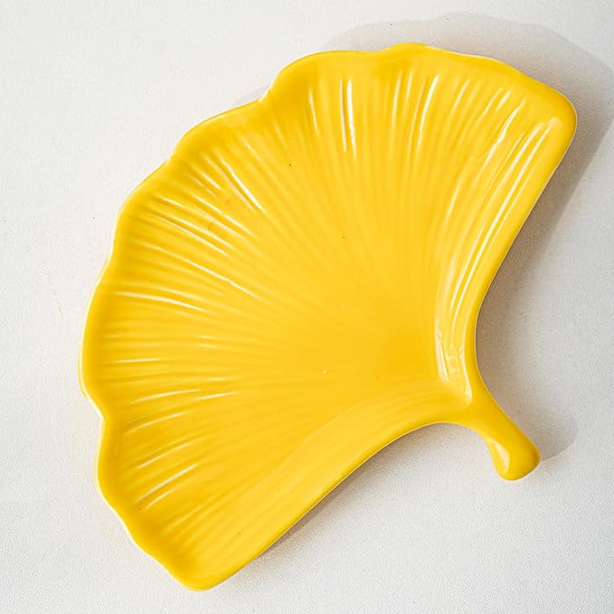 Ceramic Jewelry Tray Trinket Dish, Jewelry Dish for Women, Ginkgo Leaf Ceramic Plate, Ring Dish Holder for Earrings Necklace Organizer, Mother's Day Christmas Birthday Gift