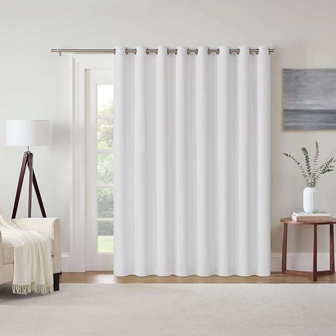 Eclipse Extra Wide Grommet Curtain, Kendall Sliding Patio Door Curtain Panel, Solid Textured Thermal Insulated and Noise Reducing Curtains, (1 Panel), 84 in Long x 100 in Wide, White