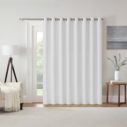 Eclipse Extra Wide Grommet Curtain, Kendall Sliding Patio Door Curtain Panel, Solid Textured Thermal Insulated and Noise Reducing Curtains, (1 Panel), 84 in Long x 100 in Wide, White