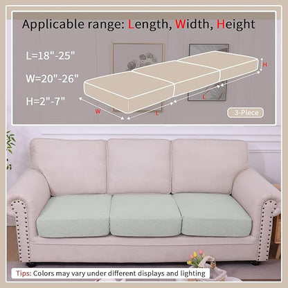 hyha Waterproof Couch Cushion Covers, Waterproof Sectional Couch Covers for 3 Cushion Sofa for Pets, Stretch Sofa Slipcover Washable with Elastic Bottom(3 Packs, Light Grey)