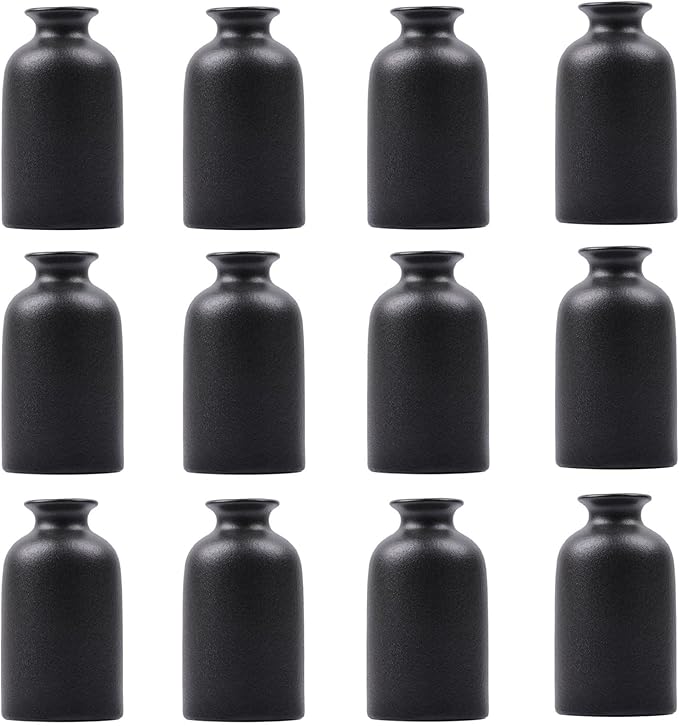 Black Bud Vases Set of 12 - Mini Black Ceramic Vase for Flowers, Small Modern Bud Vase for Table Decor, Boho Centerpiece for Home Decor, Centerpieces in Bulk for Wedding, Table, Party Decor