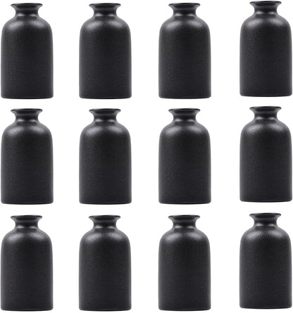 Black Bud Vases Set of 12 - Mini Black Ceramic Vase for Flowers, Small Modern Bud Vase for Table Decor, Boho Centerpiece for Home Decor, Centerpieces in Bulk for Wedding, Table, Party Decor