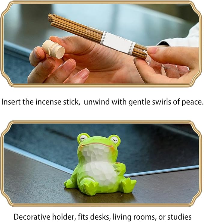 Frog Lotus Incense Holder Cute Animal Figurine Incense Burner Flower Stand Ash Catcher Creative Cartoon Resin Frog Statue for Home Room Decor Meditation Yoga Spa