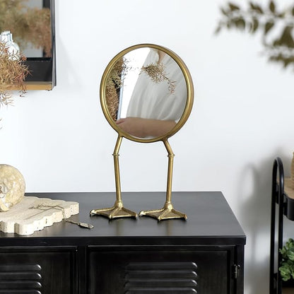 NIKKY HOME Vintage Gold Vanity Round Mirror with Duck Feet Stand, Antique Makeup Desk Small Tabletop Mirror for Bedroom Living Room Dressing Room