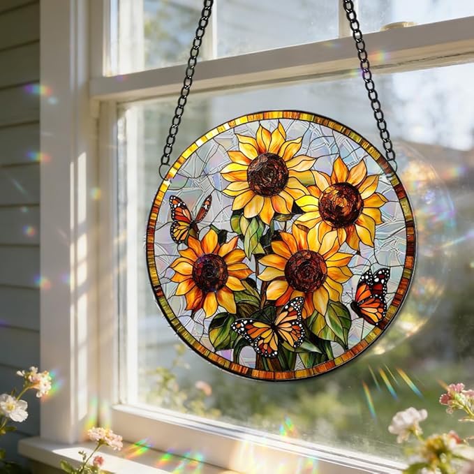 8 Inch Acrylic Window Hanging, Forget Me Not Flower Stained Glass Suncatcher, Window Decor, Plant Lover Gift for Women, Best Friend, Family, Colleague, Classmate (231)