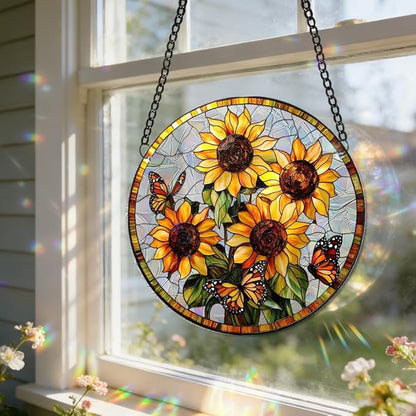 8 Inch Acrylic Window Hanging, Forget Me Not Flower Stained Glass Suncatcher, Window Decor, Plant Lover Gift for Women, Best Friend, Family, Colleague, Classmate (231)
