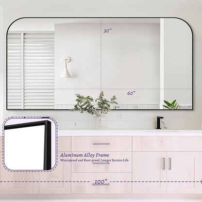 Bathroom Mirror, Wall Mirrors, Black Metal Framed Wall-Mounted Mirrors, Bathroom Vanity Mirror for Over Sink, Living Room, Bedroom, Entryway, 60x30 Inch, Black