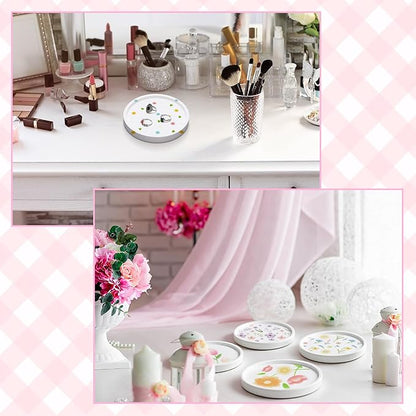 MotiMind 4 Set Ceramics to Paint Round Jewelry Tray Ready to Paint Your Own Ceramic Ring Dish Holder DIY Unpainted Plaster Trinket Dish Paintable Tray Crafts with Brush Palette for Adults