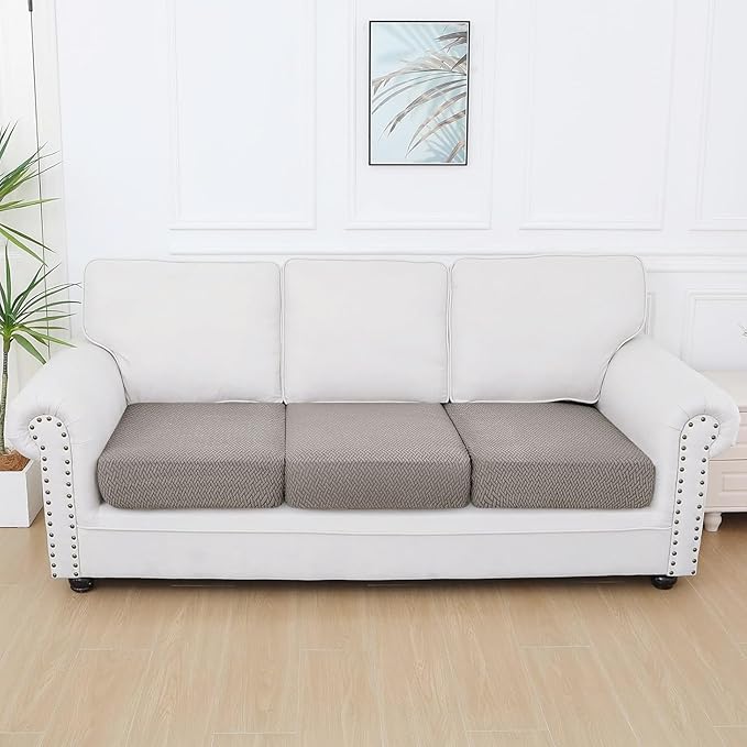 Smiry Waterproof Couch Cushion Covers, Stretch Jacquard Thick Sofa Cushion Covers, Washable Seat Slipcover Elastic Furniture Protector for Pets, Kid (3PC, Taupe)