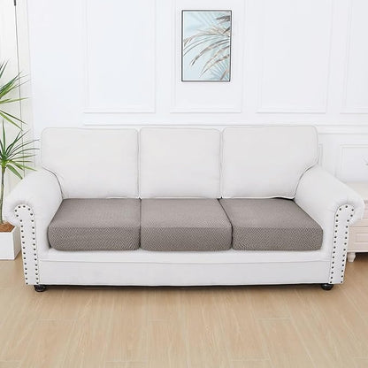 Smiry Waterproof Couch Cushion Covers, Stretch Jacquard Thick Sofa Cushion Covers, Washable Seat Slipcover Elastic Furniture Protector for Pets, Kid (3PC, Taupe)