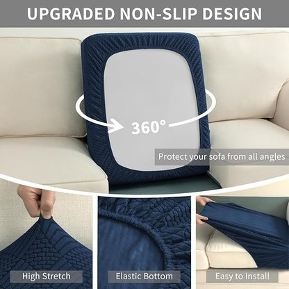 Easy-Going Waterproof Couch Cushion Covers for Couches and Sofas, Stretch Jacquard Sofa Seat Cover Replacement for Dogs, Pets & Kids, Durable Furniture Protector for Sofa Cushions, Navy Blue