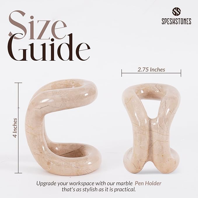 Marble Pen Holder For Desk 4 Inch Beige Stone Pen Organizer & Pencil Holder for Desk Accessories & Workspace Organizers - Stationary Holders for Gifts & Office Decor