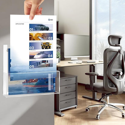 2 Pack Clear Acrylic File Holder Wall Mount Self Adhesive, Legal Size Hanging Paper Organizer, Wall Pocket File Holder Storage for Letter Folder Brochure Magazine Bookshelf Literature Display