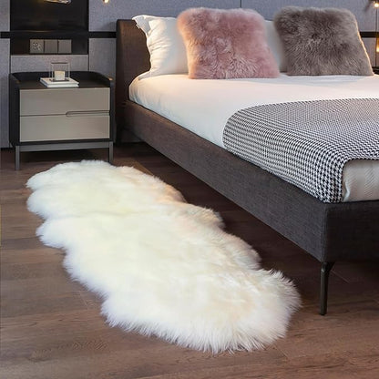 MH MYLUNE HOME Genuine Sheepskin Rug, New Zealand Luxury Sheepskin Carpet Natural, Real Sheepskin Seat/Chair Cover Soft, Sheepskin Runner for Bedroom/Living Room,2 X 6 Ivory White