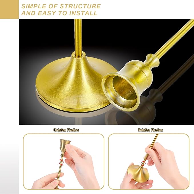 Candle Holder Gold Taper Candlestick Holders - Table Décor Brass Golden Pillar Candle Sticks Holder Set of 6, Antique Fireplace Decor Tapered Bulk Candelabra for Wedding, Christmas