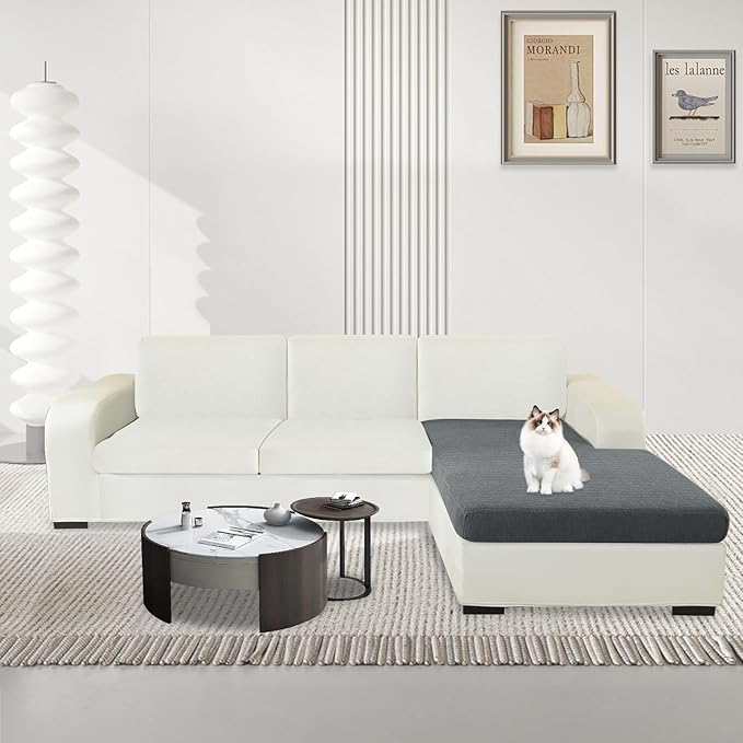 MAXIJIN Waterproof Sectional Couch Covers for L Shape Chaise Lounge 1 Piece Chaise Couch Cover, Couch Cushion Covers for Left/Right Sectional Sofa with Elastic Bottom (Chaise Cover, Light Gray)