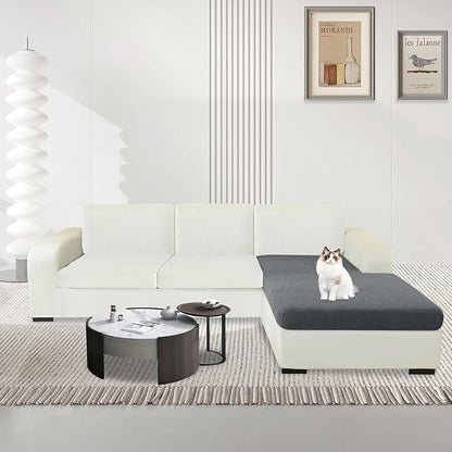 MAXIJIN Waterproof Sectional Couch Covers for L Shape Chaise Lounge 1 Piece Chaise Couch Cover, Couch Cushion Covers for Left/Right Sectional Sofa with Elastic Bottom (Chaise Cover, Light Gray)