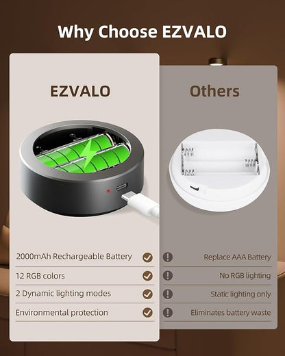 EZVALO Picture Lights for Wall, Rechargeable Battery Magnetic Poster Lights with 3 Color Temps & 12 RGB, Remote Dimmable Timer Light, Wall Decor Light for Art Display (6 Pack with Charging Station)
