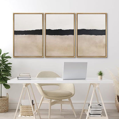 MUDECOR Framed Wall Art Print Set Minimalist Abstract Black Horizontal Brushstroke Illustrations Modern Art Boho Decorative Colorful Chic for Living Room, Bedroom, Office - 16"x24"x3 Natural