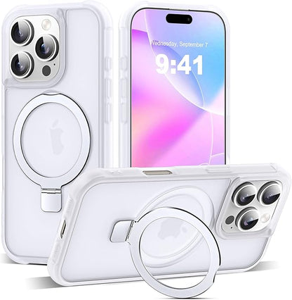Compatible with iPhone 16 Pro Case with Invisible Magnetic O-Ring Stand Military-Grade Phone Case for iPhone 16 Pro 6.3" [Compatible with Mag-Safe][Great Grip Feeling],Translucent