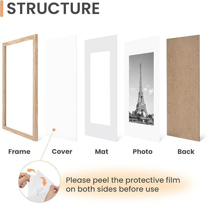 upsimples 16x20 Picture Frame Set of 5, Display Pictures 11x14 with Mat or 16 x 20 Without, Wall Gallery Poster Frames, Natural