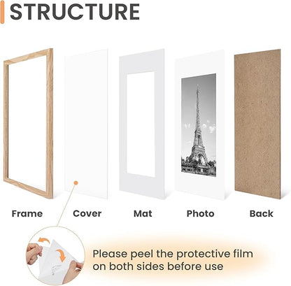 upsimples 16x20 Picture Frame Set of 5, Display Pictures 11x14 with Mat or 16 x 20 Without, Wall Gallery Poster Frames, Natural